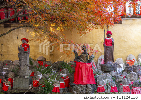 Kyoto Injunji Temple (Senbon Enma-do) Many Jizo and autumn leaves behind the main hall Kyoto Injunji Temple (Senbon Enma-do) Many Jizo and autumn leaves behind the main hall 111124116