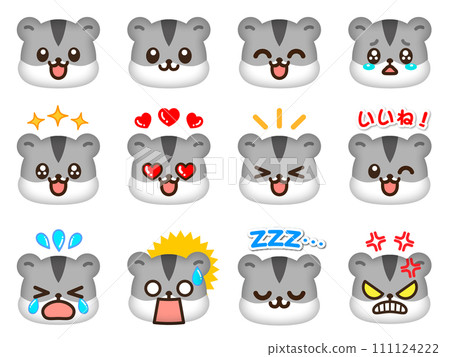 可愛的Djungarian倉鼠的喜怒哀樂表情臉圖示插畫素材 111124222