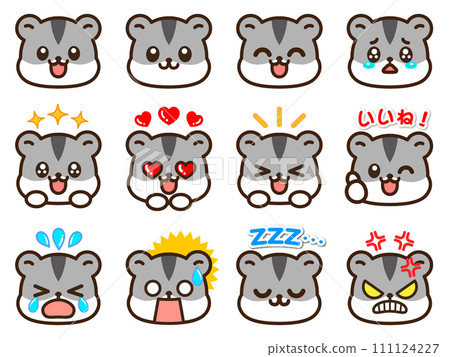 Cute Djungarian hamster's joy, anger, sorrow, expression face icon illustration material Cute Djungarian hamster's joy, anger, sorrow, expression face icon illustration material 111124227
