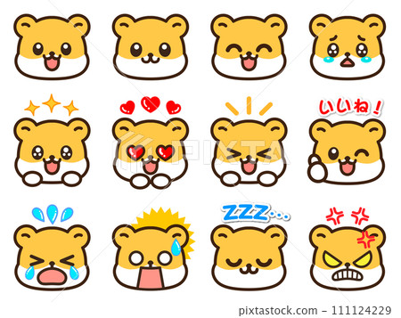 Cute hamster's emotions, anger, sadness, expressions, face icon illustration material 111124229