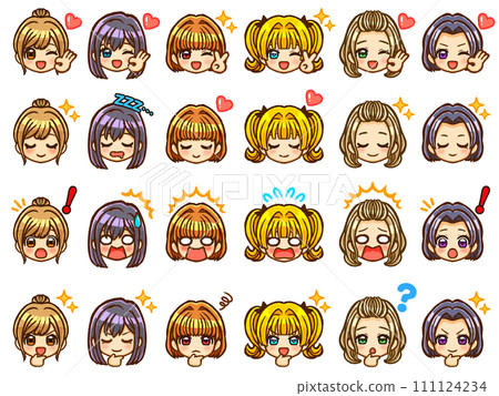 Facial expression icon material of girl chibi characters with various hairstyles Facial expression icon material of girl chibi characters with various hairstyles 111124234