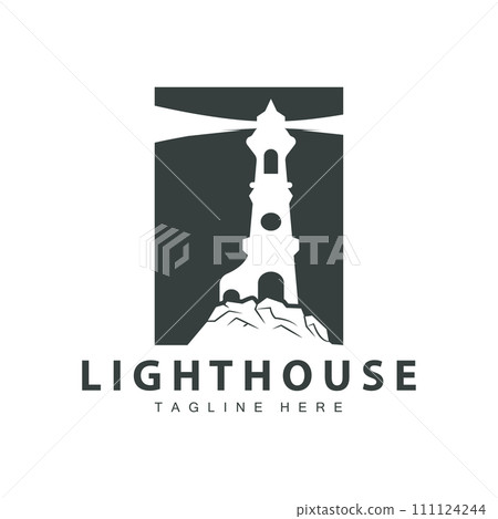 Lighthouse logo vector beacon tower ship signal simple beach port design template 111124244