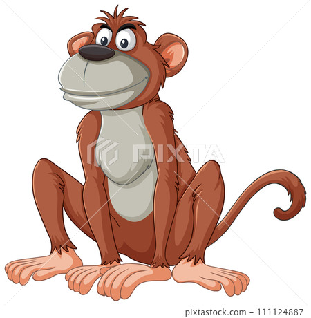 Cheerful Cartoon Monkey Sitting 111124887