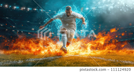 AI-generated content. Soccer or Football player. Champion tournament banner. Generative AI 111124920