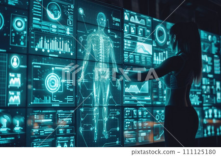 AI-generated content. Body analysis diagram interface and Modern technology in sport science concept. Generative AI 111125180