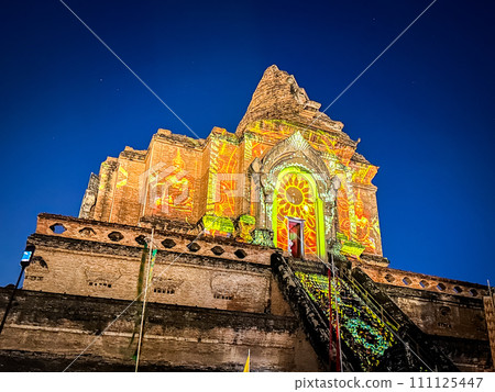 Loy Kratong 2022 Wat Chedi Luang Light Projection Show, in Chiang Mai, Thailand Loy Kratong 2022 Wat Chedi Luang Light Projection Show, in Chiang Mai, Thailand 111125447