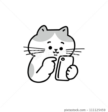Line drawing of a cat operating a smartphone Line drawing of a cat operating a smartphone 111125459