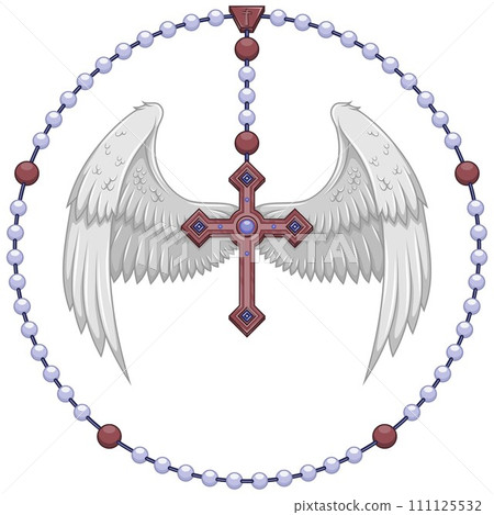 Winged cross with Christian rosary Winged cross with Christian rosary 111125532
