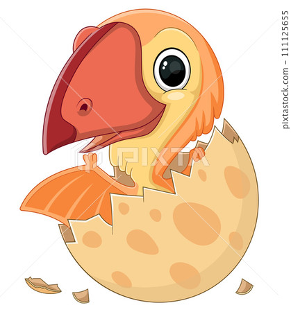 Cartoon baby nemicolopterus dinosaur hatching from egg of illustration 111125655
