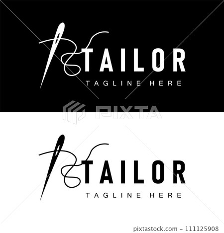Tailor logo vector template needle and thread black silhouette design simple sewing tool product brand 111125908