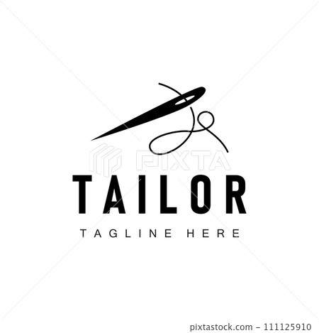 Tailor logo vector template needle and thread black silhouette design simple sewing tool product brand 111125910