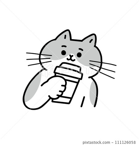 Line drawing of a cat drinking something 111126058