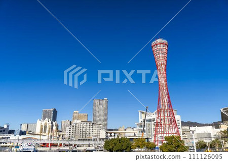 Blue sky and early morning Kobe Port Tower Kobe City, Hyogo Prefecture Blue sky and early morning Kobe Port Tower Kobe City, Hyogo Prefecture 111126095