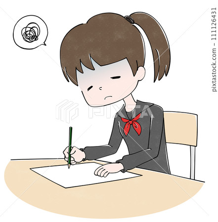 Unwell female student taking exam 111126431