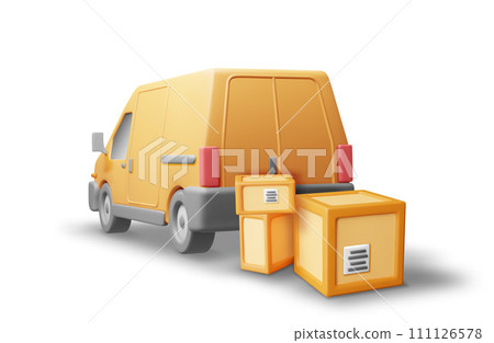 3D Delivery Van full of Cardboard Boxes 3D Delivery Van full of Cardboard Boxes 111126578