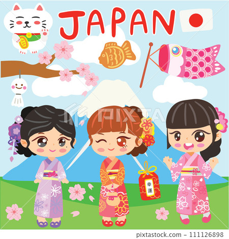 Japan culture costume Japanese Children cute vector set Japan tradition Japan culture costume Japanese Children cute vector set Japan tradition 111126898