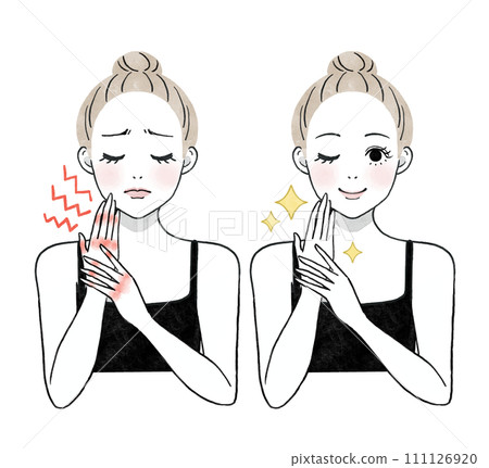 A woman facing the front taking care of rough hands A woman facing the front taking care of rough hands 111126920