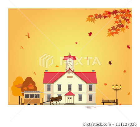 札幌鐘樓與秋葉的插圖 札幌鐘樓與秋葉的插圖 111127026