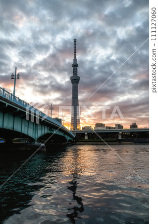 Tokyo Skytree shining in the morning sun 111127060
