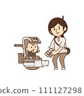 Woman taking out luggage [Living with a robot, stroller, relaxing, walking, going out] Illustration 111127298