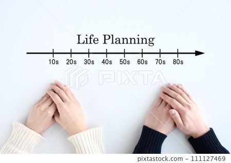 Hands of a man and woman discussing life planning Hands of a man and woman discussing life planning 111127469