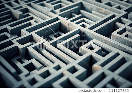 Gray maze of concrete walls. Top view. AI generated 111127853