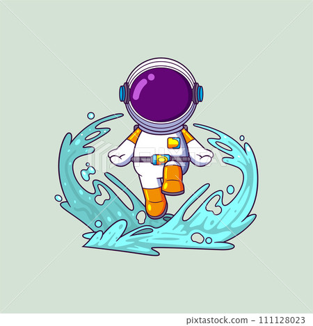 Cute astronaut playing jumping into the water cartoon character of illustration 111128023
