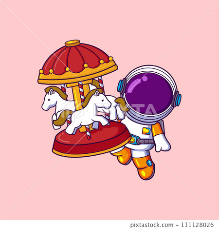 Cute astronaut playing Carousel toys cartoon character of illustration Cute astronaut playing Carousel toys cartoon character of illustration 111128026