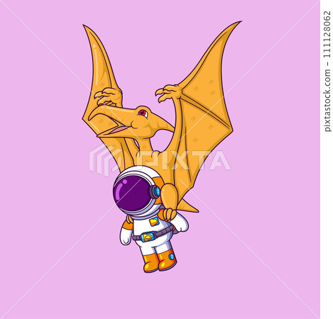 Pterodactyl flying high in sky with cute astronaut cartoon character of illustration Pterodactyl flying high in sky with cute astronaut cartoon character of illustration 111128062