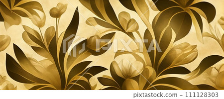 Toned golden painted floral background. AI generated 111128303
