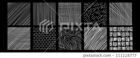 Set of textures with different hand drawn patterns. Vector scribble, horizontal and wave strokes collection. Set of textures with different hand drawn patterns. Vector scribble, horizontal and wave strokes collection. 111128777