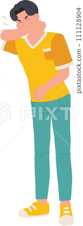 virus prevention concept. man sneezing with hand protection, virus prevention concept. man sneezing with hand protection, 111128904