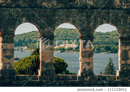 Pula, Croatia. Ancient ruins of the Roman Amphitheatre, Istria peninsula. 111129052