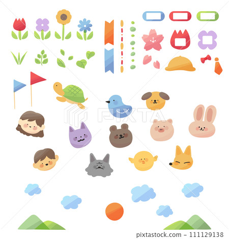 可愛的動物和花朵。入學季 可愛的動物和花朵。入學季 111129138