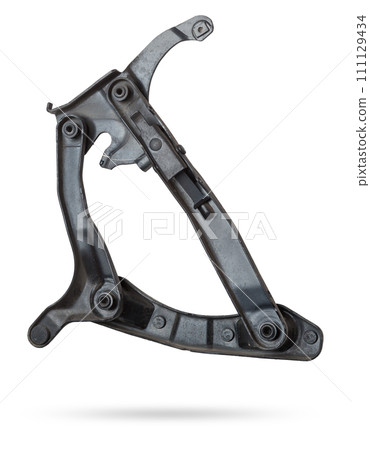 Pair of hinges for attaching the hood or trunk of the car on a white isolated background. Auto parts for catalog and repair of vehicles. 111129434