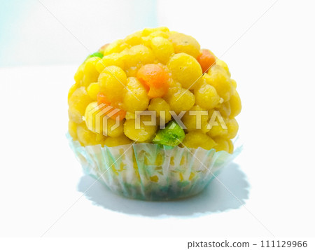 A picture of boondi laddoo isolated on white background A picture of boondi laddoo isolated on white background 111129966
