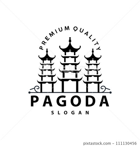 Buddhist culture building pagoda logo vector vintage design simple minimalist illustration 111130456