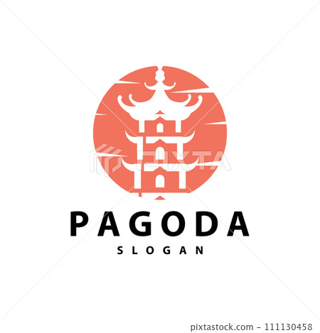 Buddhist culture building pagoda logo vector vintage design simple minimalist illustration 111130458