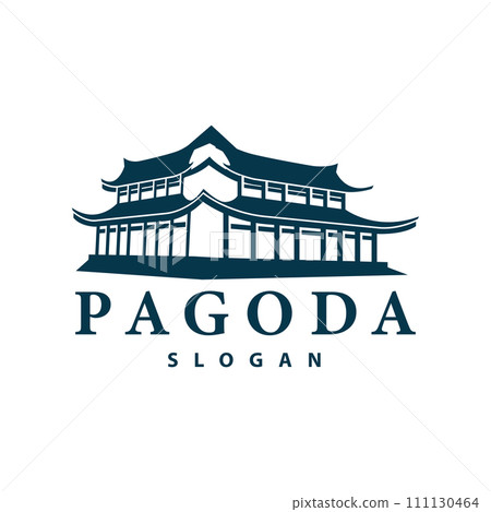 Buddhist culture building pagoda logo vector vintage design simple minimalist illustration 111130464