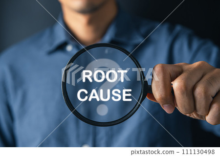 Businessman using magnifier find out the root cause problems. root cause and solution concept. 111130498