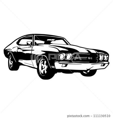 Muscle car - US Car - Classic Car, Stencil, Silhouette, Vector Clip Art for tshirt and emblem 111130510
