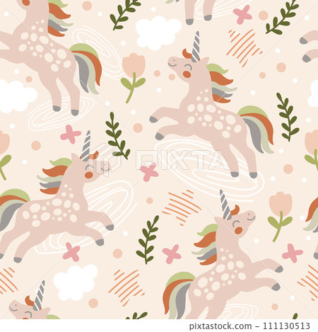 Abstract seamless pattern with trendy unicorns 111130513
