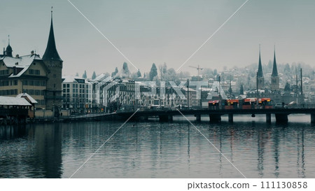 Luzern centre view on a snowy day, Switzerland 111130858
