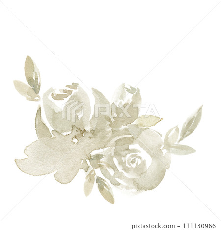 Watercolor floral composition abstract beige 111130966