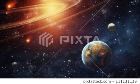 Solar system on galaxy. Universe galaxy space planets. Generative AI. 111131139