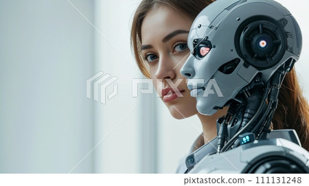 AI-generated content. Humanity and Robotics. Woman with Robotic Alter Ego. Futuristic Biology and Technology. AI Generated AI-generated content. Humanity and Robotics. Woman with Robotic Alter Ego. Futuristic Biology and Technology. AI Generated 111131248