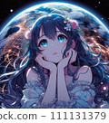 滿月和美麗的女孩在滿月之夜閃耀 111131379