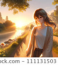 被夕陽照亮的女人 111131503