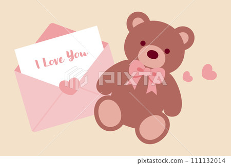 情人節的背景插圖,有一隻泰迪熊和一封情書 情人節的背景插圖,有一隻泰迪熊和一封情書 111132014