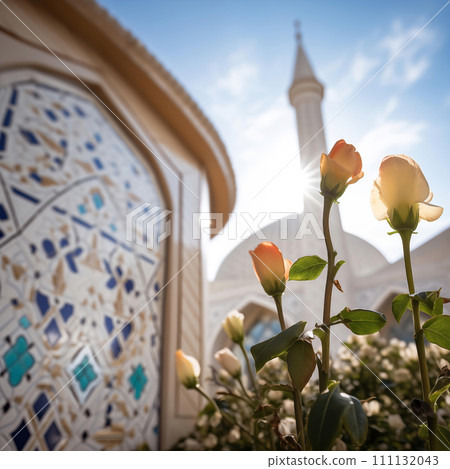 Sunlit Mosque and Flowers Sunlit Mosque and Flowers 111132043